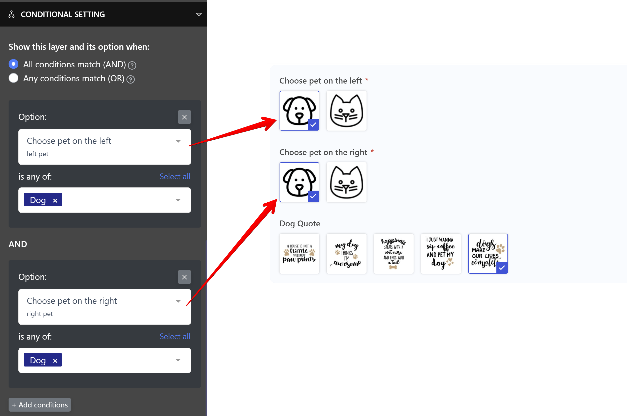 Advanced conditions for multiple layers (And/Or)